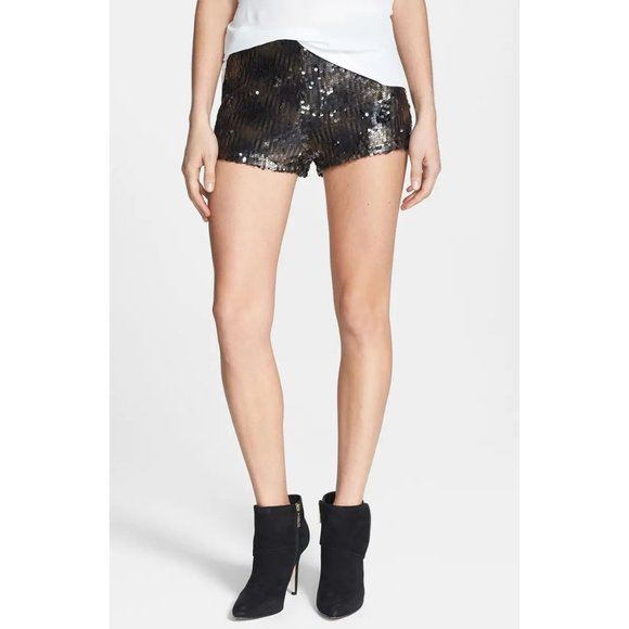 DIRTY BALLERINA Black Brown Sequin Shorts sz L - Picture 1 of 14